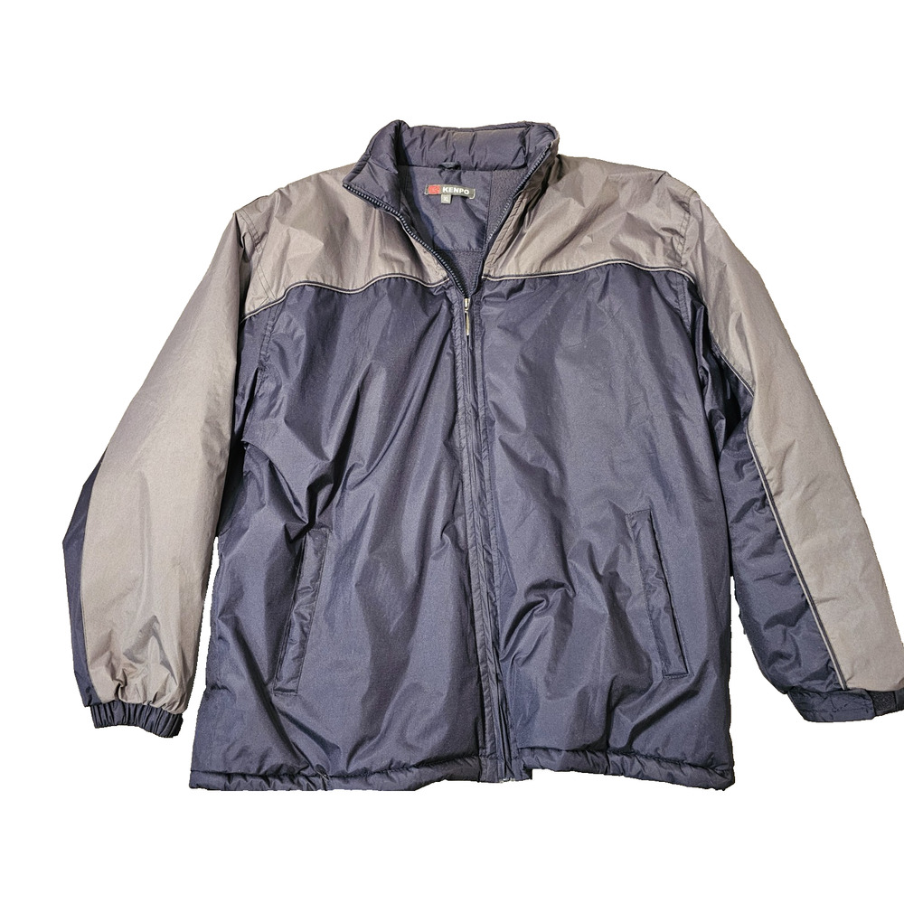Mens Kenpo Jacket XL Full Zip Hooded Insulated Outdoors Navy Gray Jacket